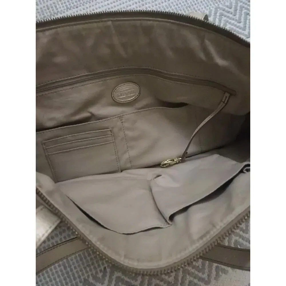 Fossil Sydney Soft Gold Metallic Leather Tote Bag Vintage Shoulder Bag